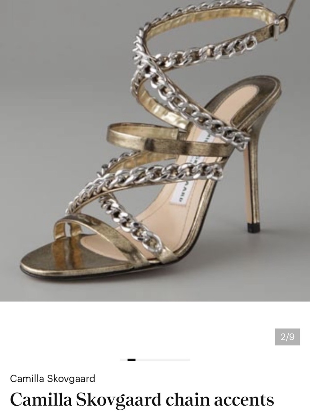 Camilla Skovgaard Metallic Gold Chain-Strap Stiletto Sandal